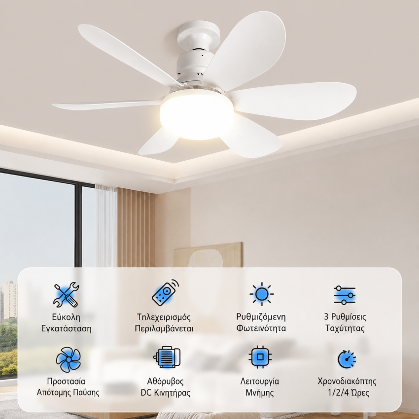 Ανεμιστήρας Οροφής LED 40W με Τηλεχειριστήριο 50cm