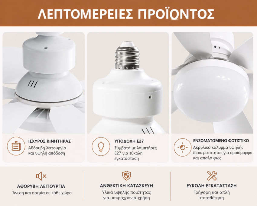 Ανεμιστήρας Οροφής LED 40W με Τηλεχειριστήριο 50cm