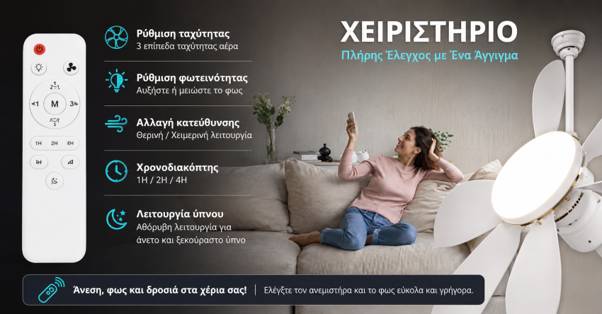 Ανεμιστήρας Οροφής LED 40W με Τηλεχειριστήριο 50cm