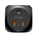 Power charger Blitzwolf with 3 AC outlets, BW-PC1, 2x USB, 1x USB-C (black) - ELECTRONICS