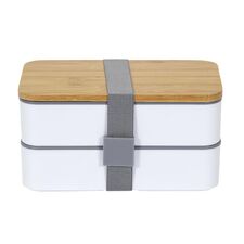 Φαγητοδοχείο - Lunch Box 2 Επιπέδων με Μαχαιροπίρουνα και Καπάκι από Μπαμπού 18.5 x 10.5 x 9.7 cm Cook Concept KA4820 -  Φαγητοδοχεία