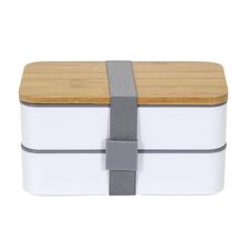 Φαγητοδοχείο - Lunch Box 2 Επιπέδων με Μαχαιροπίρουνα και Καπάκι από Μπαμπού 18.5 x 10.5 x 9.7 cm Cook Concept KA4820 - Φαγητοδοχεία