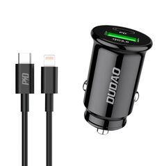 Dudao fast car charger with USB ports QC3.0 + Type C PD black + USB-C cable - Lightning 18W black (R3PRO) - Cell phone USB charger
