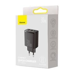 Charger Baseus Compact Quick Charger 2xUSB USB-C PD 3A 30W - ELECTRONICS