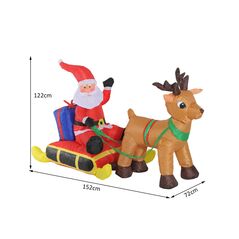 Φουσκωτός Άγιος Βασίλης με Έλκηθρο και LED Φωτισμό 152 x 72 x 122 cm HOMCOM 844-045 - Χριστουγεννιάτικα