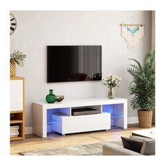 Ξύλινο Έπιπλο Τηλεόρασης με LED Φωτισμό 140 x 35 x 45 cm VASAGLE LTV14WT -  Καθιστικό