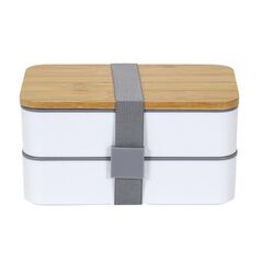 Φαγητοδοχείο - Lunch Box 2 Επιπέδων με Μαχαιροπίρουνα και Καπάκι από Μπαμπού 18.5 x 10.5 x 9.7 cm Cook Concept KA4820 - Φαγητοδοχεία