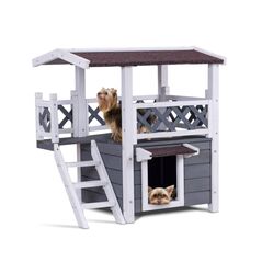 Ξύλινο Σπιτάκι για Κατοικίδια με 2 Επίπεδα Hoppline HOP1001125 -  Σπιτάκια Σκύλων
