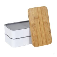 Φαγητοδοχείο - Lunch Box 2 Επιπέδων με Μαχαιροπίρουνα και Καπάκι από Μπαμπού 18.5 x 10.5 x 9.7 cm Cook Concept KA4820 - Φαγητοδοχεία
