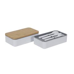 Φαγητοδοχείο - Lunch Box 2 Επιπέδων με Μαχαιροπίρουνα και Καπάκι από Μπαμπού 18.5 x 10.5 x 9.7 cm Cook Concept KA4820 - Φαγητοδοχεία
