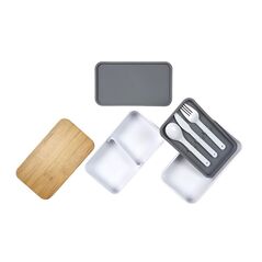 Φαγητοδοχείο - Lunch Box 2 Επιπέδων με Μαχαιροπίρουνα και Καπάκι από Μπαμπού 18.5 x 10.5 x 9.7 cm Cook Concept KA4820 - Φαγητοδοχεία