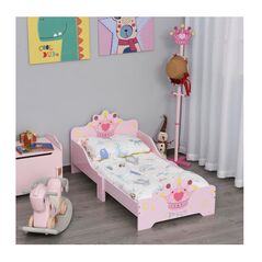 Ξύλινο Χαμηλό Μονό Παιδικό Κρεβάτι 143 x 73 x 60 cm για Στρώμα 140 x 70 cm Princess HOMCOM 311-014 -  Κρεβάτια
