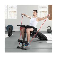Πάγκος Κοιλιακών και Ασκήσεων Sit Up με 2 Λάστιχα Αντίστασης και 2 Αλτήρες 146 x 47.5 x 63 cm Hoppline HOP1001234 - Πάγκοι Γυμναστικής