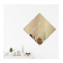Σετ Επιτοίχιοι Καθρέπτες σε Σχήμα Ρόμβου 14.5 x 14.5 cm Χρώματος Χρυσό 12 τμχ Home Deco Factory HD4373-Square -  Διακόσμηση