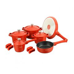 Σετ Μαγειρικών Σκευών με Αντικολλητική Μαρμάρινη Επίστρωση 14 τμχ Χρώματος Κόκκινο Royalty Line RL-OS1014M-RED -  Σετ Μαγειρικών Σκευών