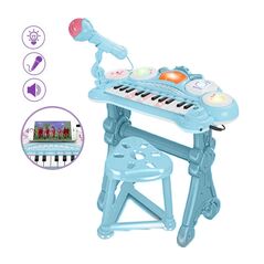 Παιδικό Ηλεκτρονικό Πιάνο με Σκαμπό και Μικρόφωνο 02834589 Bakaji 8052877979349 -  Παιδικά Παιχνίδια
