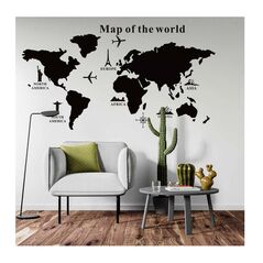 Αυτοκόλλητος Μαυροπίνακας Ανακοινώσεων από PVC σε Σχήμα Παγκόσμιος Χάρτης με Κιμωλίες Puzzle World Map 102 x 55 cm Bakaji 8054143001082 -  Διακόσμηση