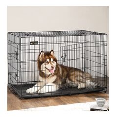 Αναδιπλούμενο Μεταλλικό Κλουβί Σκύλου με 2 Πόρτες 122 x 74.5 x 80.5 cm Feandrea PPD48H -  Συρμάτινα Κλουβιά Σκύλων