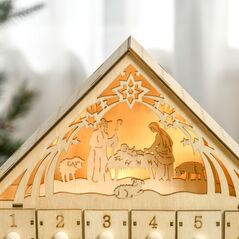 Ξύλινο Ημερολόγιο με 24 Συρτάρια και Σκαλιστή Φάτνη 26,6 x 6 x 30 cm HOMCOM 830-412 -  Χριστουγεννιάτικα