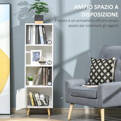 HOMCOM Βιβλιοθήκη Ράφι με 3 Ράφια και 1 Ξύλινο Ντουλάπι, 40x30x129,5cm - Λευκό -  Βιβλιοθήκες