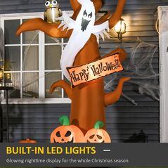 Φουσκωτό Διακοσμητικό Δέντρο Halloween Κουκουβάγια- Φάντασμα με Κολοκύθες και Φώτα LED 156 x 107 x 274 cm HOMCOM 844-396V90 - Χριστουγεννιάτικα