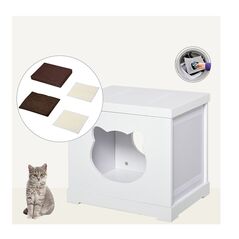 Ξύλινο Σπίτι Γάτας 41 x 30 x 36 cm Χρώματος Λευκό PawHut D30-334WT -  Κρεβάτια Γάτας