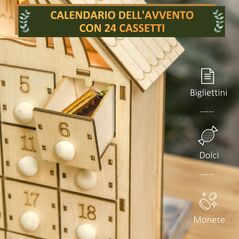Ξύλινο Ημερολόγιο με 24 Συρτάρια και Σκαλιστή Φάτνη 26,6 x 6 x 30 cm HOMCOM 830-412 -  Χριστουγεννιάτικα
