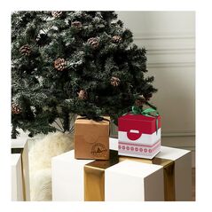 Αναδιπλούμενο Χάρτινο Χριστουγεννιάτικο Κουτί Δώρου 13 x 13 x 13 cm Χρώματος Καφέ Party Time DI9066 -  Χριστουγεννιάτικα