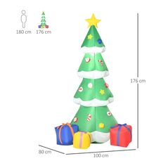 Φουσκωτό Χριστουγεννιάτικo Δέντρο 176 cm με 3 Δώρα και LED Φωτισμό HOMCOM 844-390V70 - Χριστουγεννιάτικα
