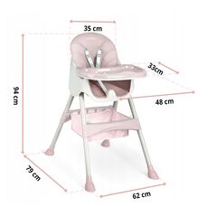 Παιδικό Κάθισμα Φαγητού 3 σε 1 Χρώματος Ροζ Ricokids Milo - Καθίσματα Φαγητού