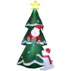 Φουσκωτό Χριστουγεννιάτικο Δέντρο Outsunny με Άγιο Βασίλη και κουτάβι, Περιλαμβάνονται φωτάκια LED και φουσκωτό, 112x80x180cm -  Χριστουγεννιάτικα
