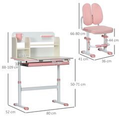 Σετ Σχολικό Μεταλλικό Γραφείο 80 x 52 x 88-109 cm με Καρέκλα 2 τμχ Χρώματος Ροζ HOMCOM 312-088V00PK -  Διάφορα Αξεσουάρ