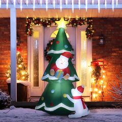 Φουσκωτό Χριστουγεννιάτικο Δέντρο Outsunny με Άγιο Βασίλη και κουτάβι, Περιλαμβάνονται φωτάκια LED και φουσκωτό, 112x80x180cm - Χριστουγεννιάτικα