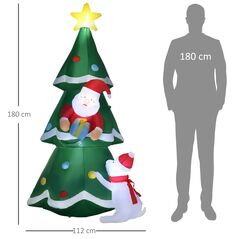 Φουσκωτό Χριστουγεννιάτικο Δέντρο Outsunny με Άγιο Βασίλη και κουτάβι, Περιλαμβάνονται φωτάκια LED και φουσκωτό, 112x80x180cm - Χριστουγεννιάτικα