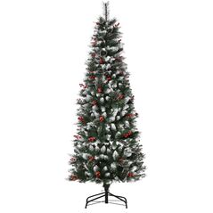 Χιονισμένο Χριστουγεννιάτικο Δέντρο με Κόκκινα Μούρα 1.80 m HOMCOM 830-363V01 -  Χριστουγεννιάτικα