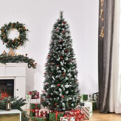 Χιονισμένο Χριστουγεννιάτικο Δέντρο με Κόκκινα Μούρα 1.80 m HOMCOM 830-363V01 - Χριστουγεννιάτικα
