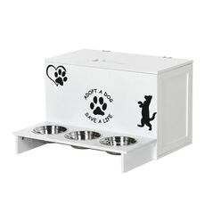 Σετ 3 Ανοξείδωτα Μπολ Γεύματος με Αποθηκευτικό Χώρο για Κατοικίδια 57 x 53 x 37.5 cm PawHut D08-037V00WT -  Ταΐστρες & Ποτίστρες Σκύλων