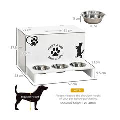 Σετ 3 Ανοξείδωτα Μπολ Γεύματος με Αποθηκευτικό Χώρο για Κατοικίδια 57 x 53 x 37.5 cm PawHut D08-037V00WT -  Ταΐστρες & Ποτίστρες Σκύλων