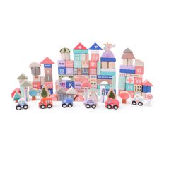 Σετ Ξύλινα Τουβλάκια Πόλη με Χαλάκι 115 τμχ Ecotoys HM015220 -  Παιδικά Παιχνίδια