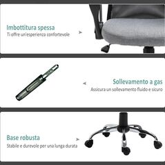 Πολυθρόνα γραφείου Vinsetto σε γκρι ύφασμα, περιστρεφόμενη και εργονομική καρέκλα γραφείου -  Πολυθρόνες