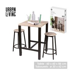 Σετ Μεταλλικό Τετράγωνο Τραπέζι - Bar 60 x 60 x 86 cm με 2 Σκαμπό Dock Urban Living 151089 -  Τραπέζια