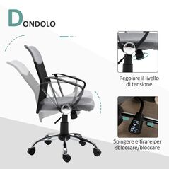 Πολυθρόνα γραφείου Vinsetto σε γκρι ύφασμα, περιστρεφόμενη και εργονομική καρέκλα γραφείου -  Πολυθρόνες