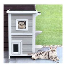 Ξύλινο Διώροφο Σπίτι Γάτας 51 x 61 x 81.5 cm Hoppline HOP1001370 -  Κρεβάτια Γάτας