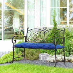 Μαξιλάρι πάγκου κήπου Outsunny με δεσμούς και χοντρή επένδυση, 100x40cm, μπλε -  Έπιπλα Κήπου