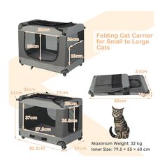 Πτυσσόμενο Κλουβί Μεταφοράς Γάτας με Ρόδες 82.5 x 59 x 67 cm Costway PV10043 -  Κλουβιά & Τσάντες Μεταφοράς Γάτας