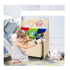 Ξύλινη Παιδική Ραφιέρα με 1 Συρτάρι και 3 Πλαστικά Καλάθια 63.5 x 38 x 76.5 cm Costway HW66456NA -  Διάφορα Αξεσουάρ