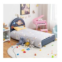Ξύλινο Χαμηλό Μονό Παιδικό Κρεβάτι 153 x 77 x 70 cm για Στρώμα 140 x 70 x 15-20 cm Space Costway HY10031 -  Κρεβάτια