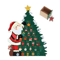 Χριστουγεννιάτικο Ξύλινο Advent Calendar Δέντρο με Άγιο Βασίλη 51 x 38 x 7 cm Bakaji 02831544 -  Χριστουγεννιάτικα