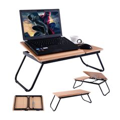 Μεταλλικό Βοηθητικό Πτυσσόμενο Τραπεζάκι με Βάση για Laptop 55 x 32 x 23 cm Costway HW67555 -  Τσάντες Laptop