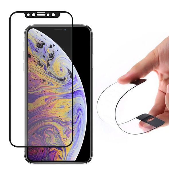 Wozinsky Full Cover Flexi Nano Glass Hybrid Screen Protector with frame for iPhone XR / iPhone 11 black - Cell phone tempered glass